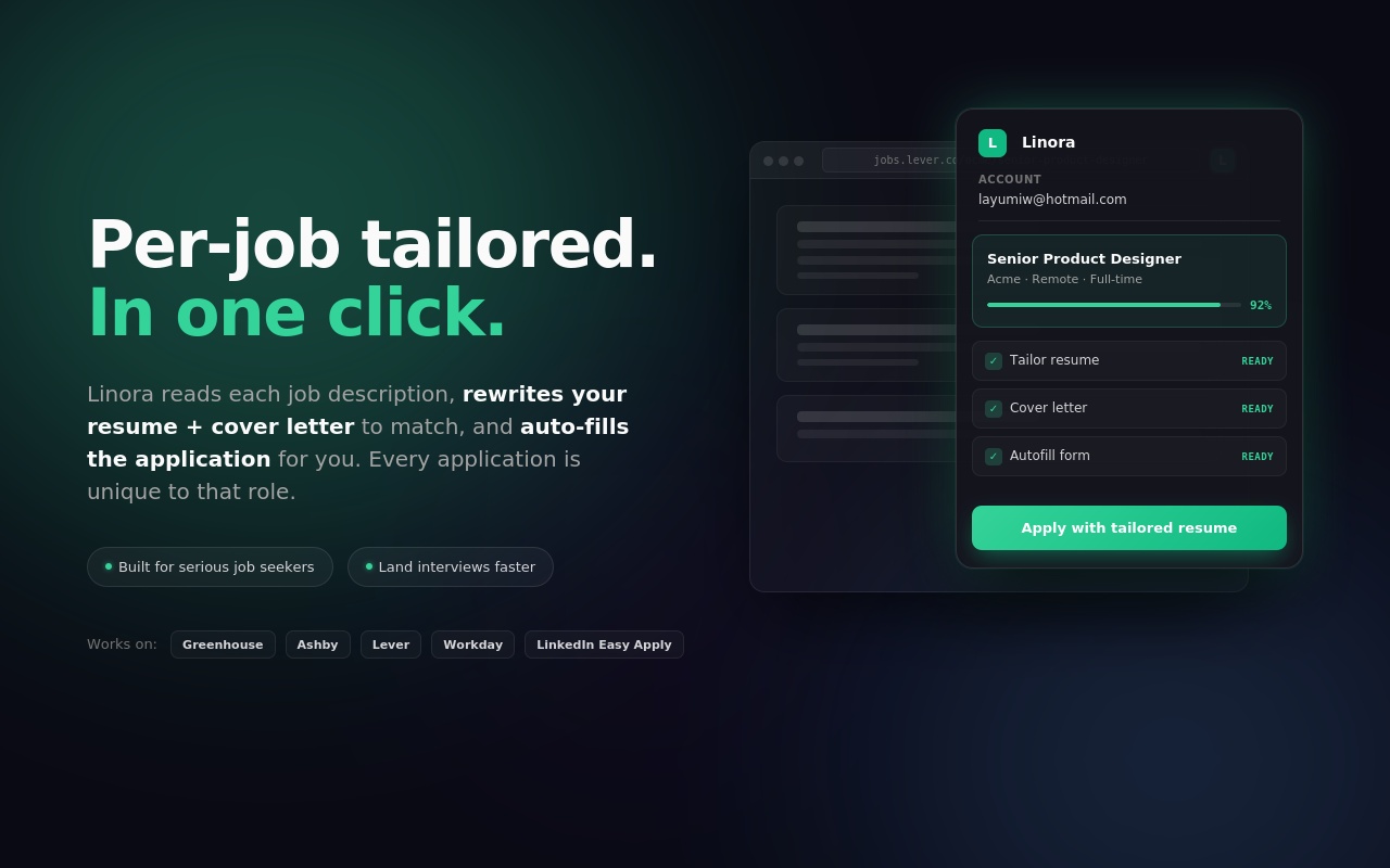Linora extension activated on a job listing