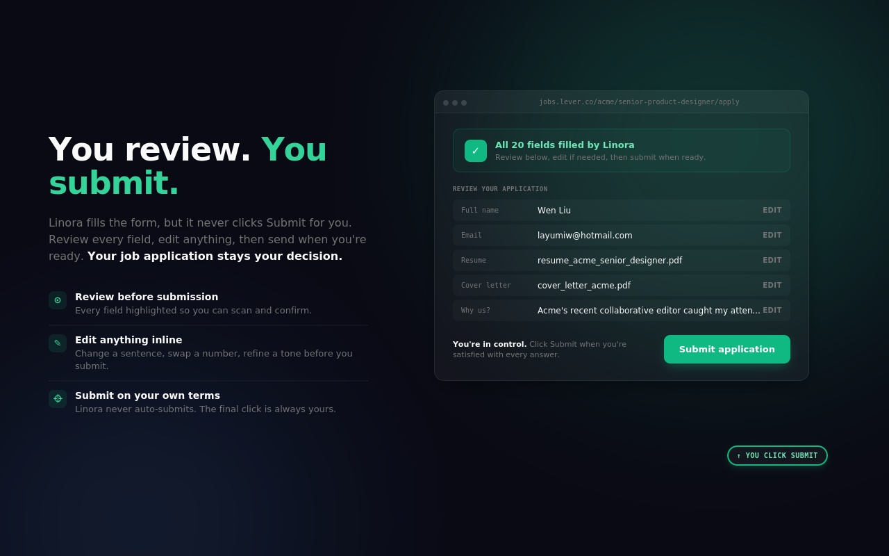 Review the tailored output before you submit