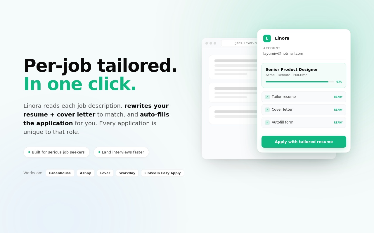 Linora extension activated on a job listing