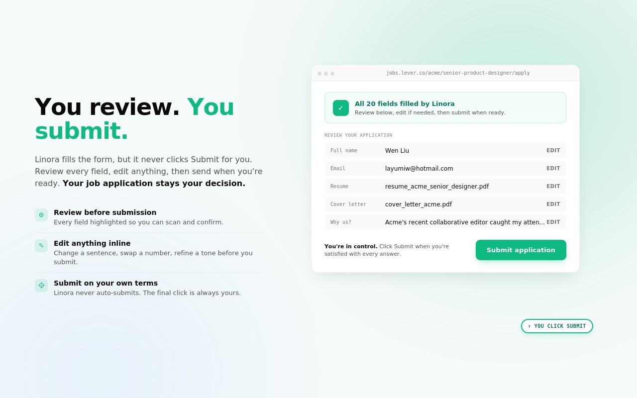 Review the tailored output before you submit